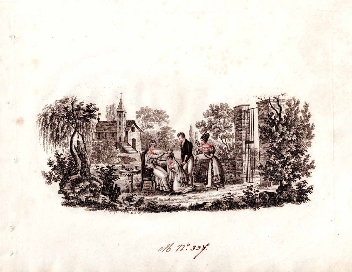 PROJET d'ÉVENTAIL La bénédiction nuptiale : BELLEVILLE Jean-Pierre 1833-photo-2