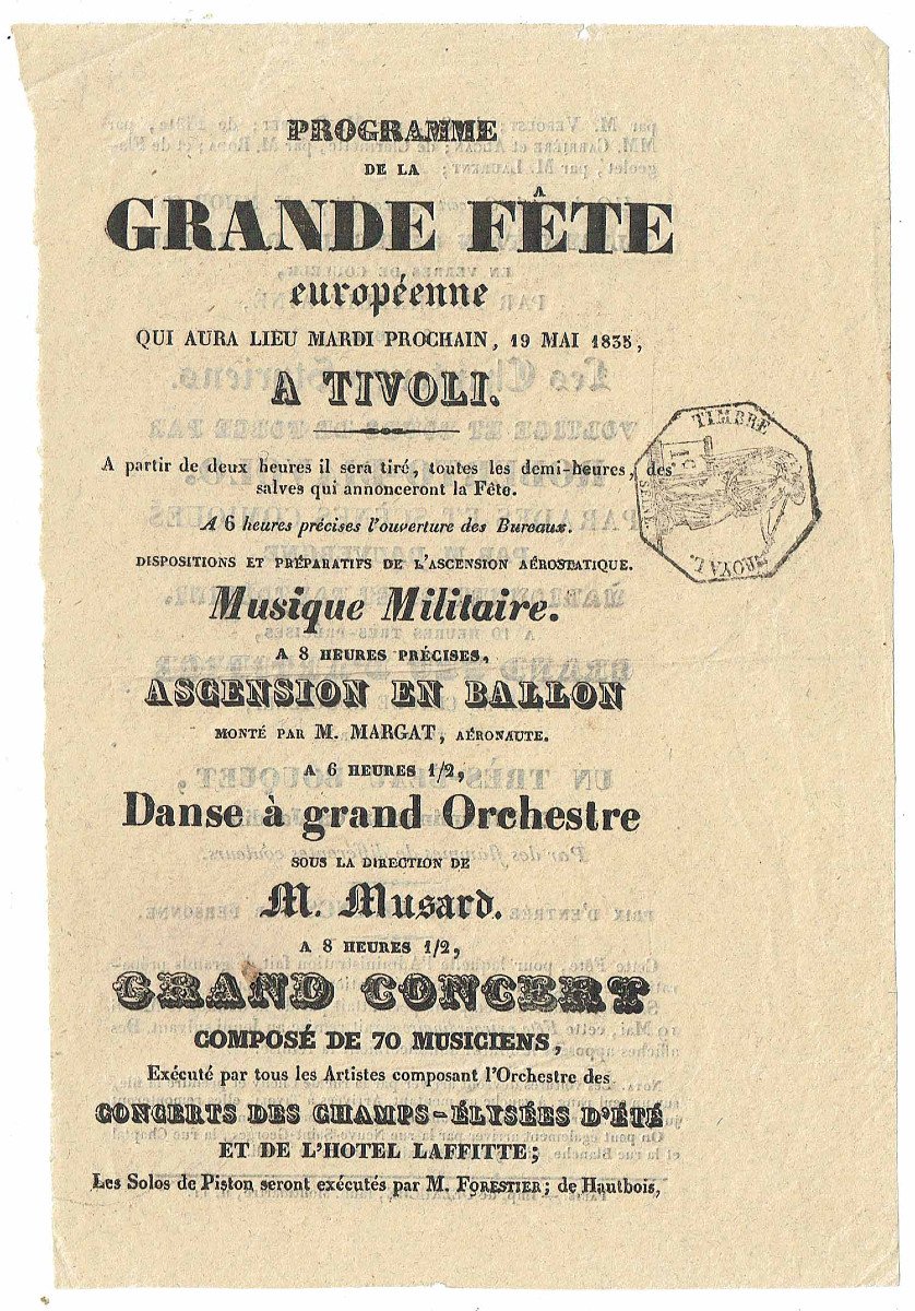 Programme FÊte Tivoli 1835  