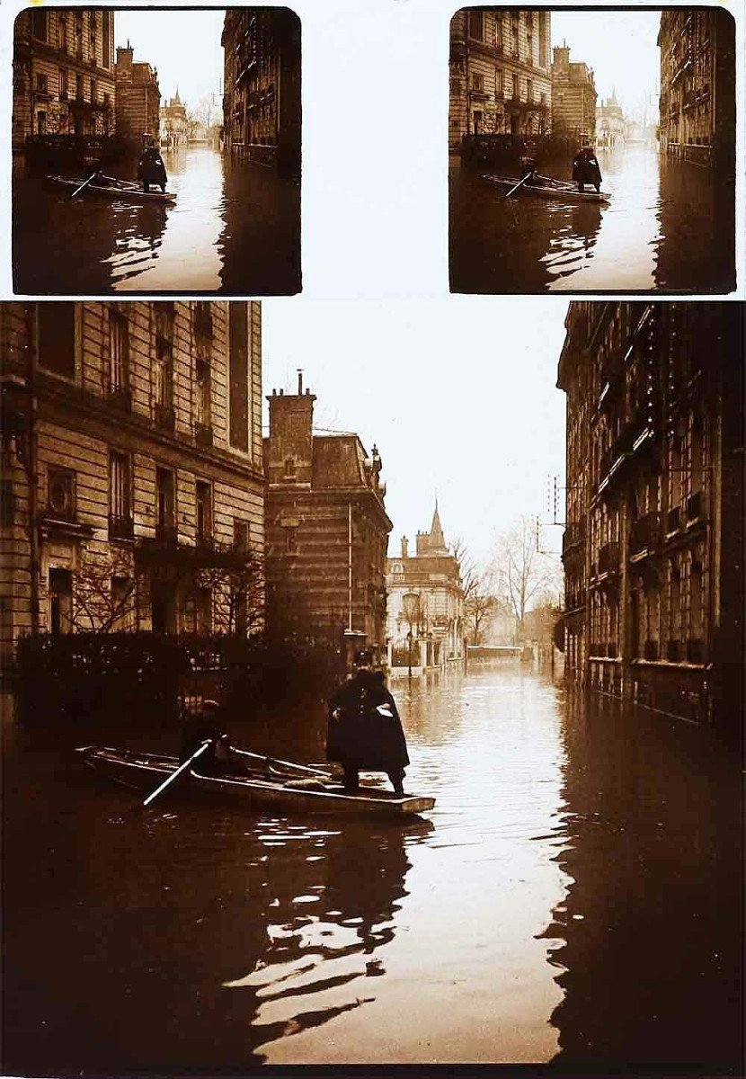 25 photographies stereo INONDATION ASNIERES 1910 -photo-5