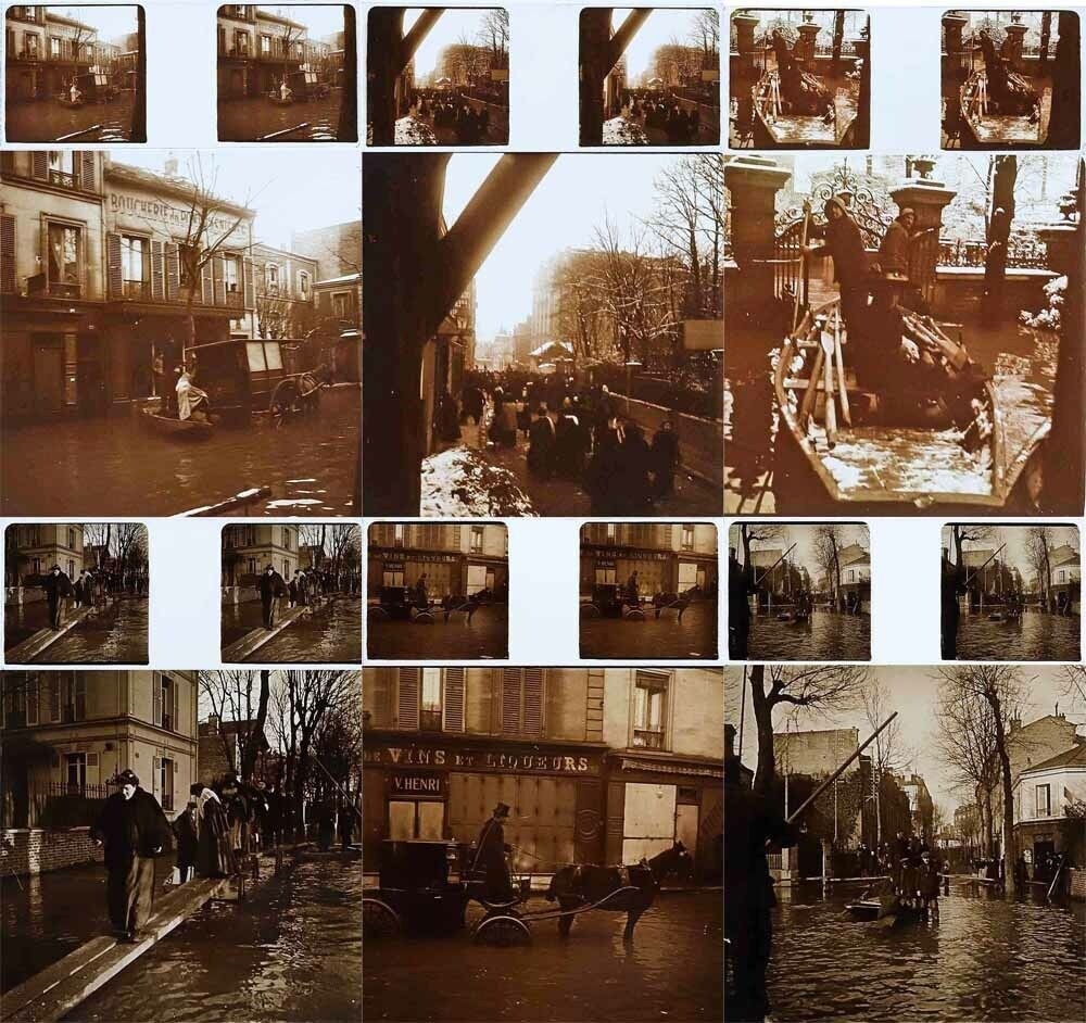 25 Stereo Photographs Asnieres Flood 1910