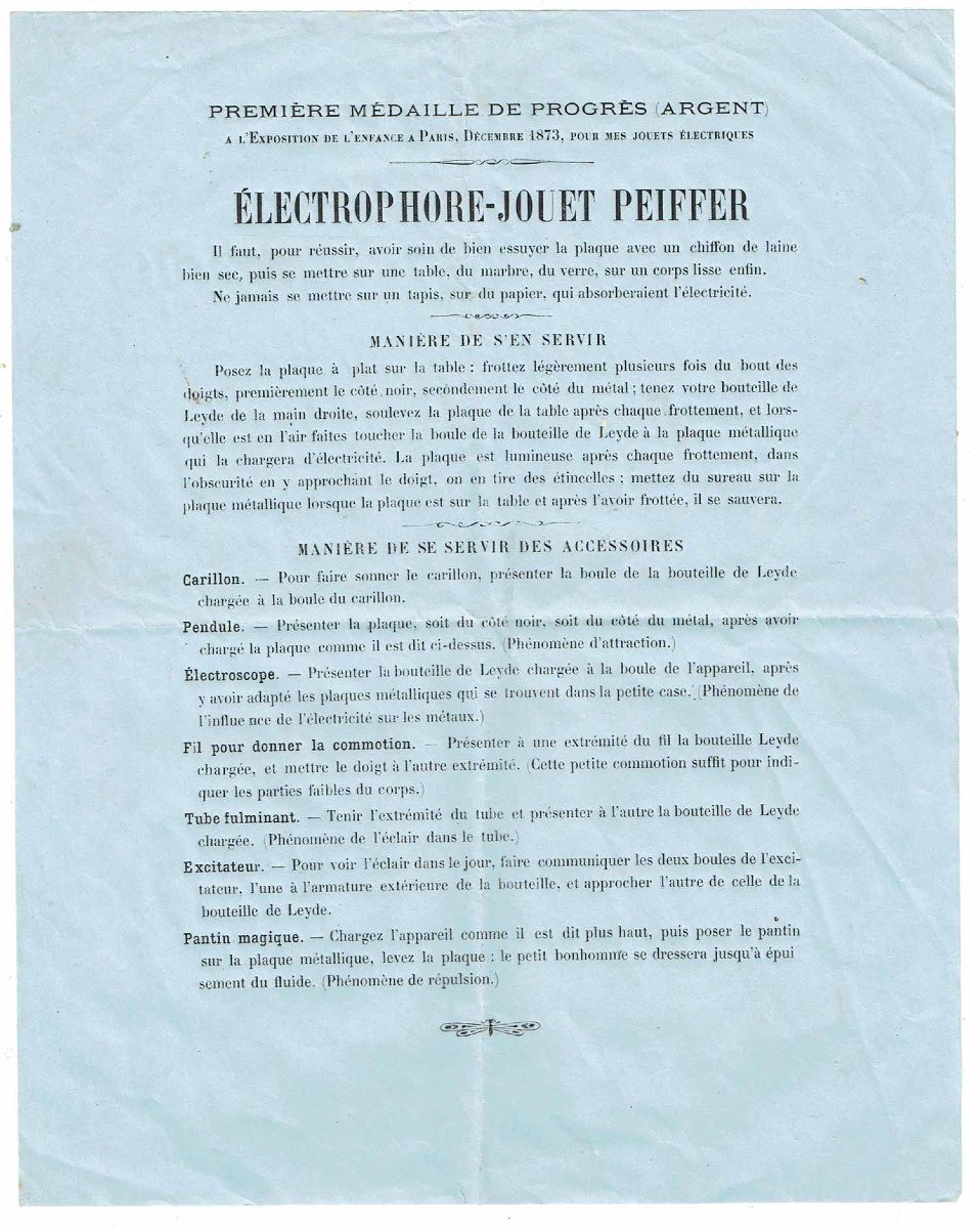 ELECTROPHORE JOUET vers 1878  PHYSIQUE AMUSANTE  -photo-8