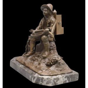 19th Century Bronze - The Savoyard Holder Of Magic Lantern