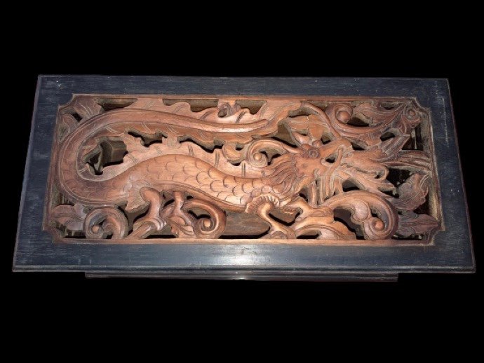 Coffre japon edo  En Bois Sculpté Et Décor De Dragon -photo-2