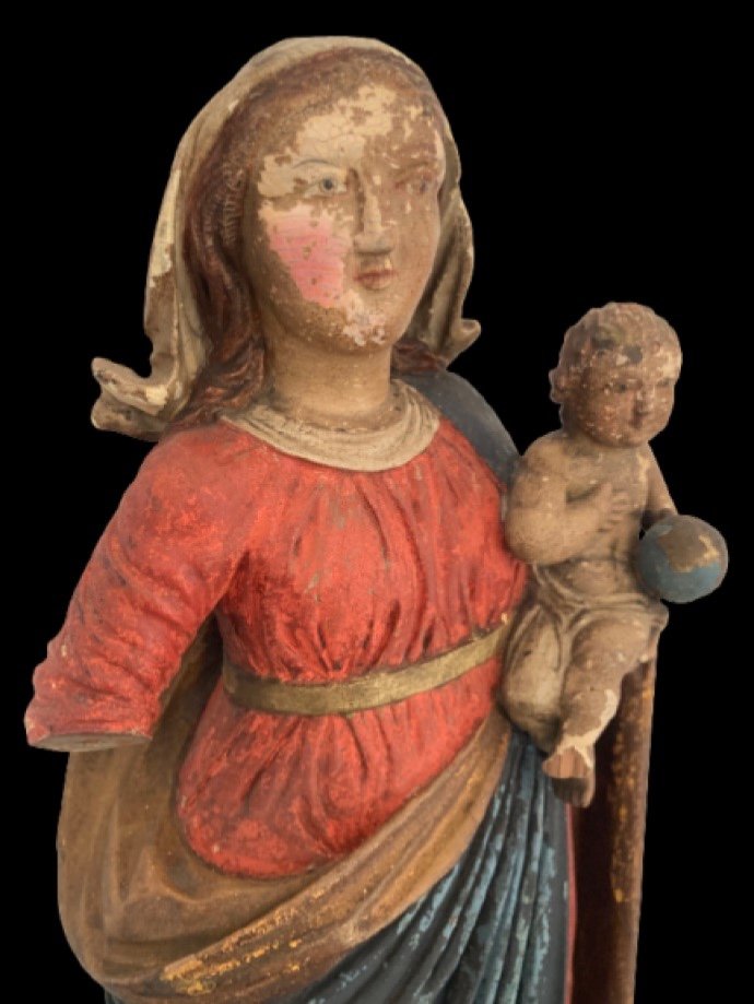 Polychrome Wooden Sculpture Virgin With Child -photo-2