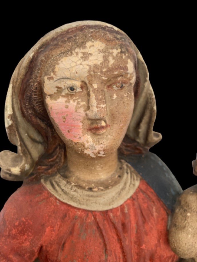 Polychrome Wooden Sculpture Virgin With Child -photo-3