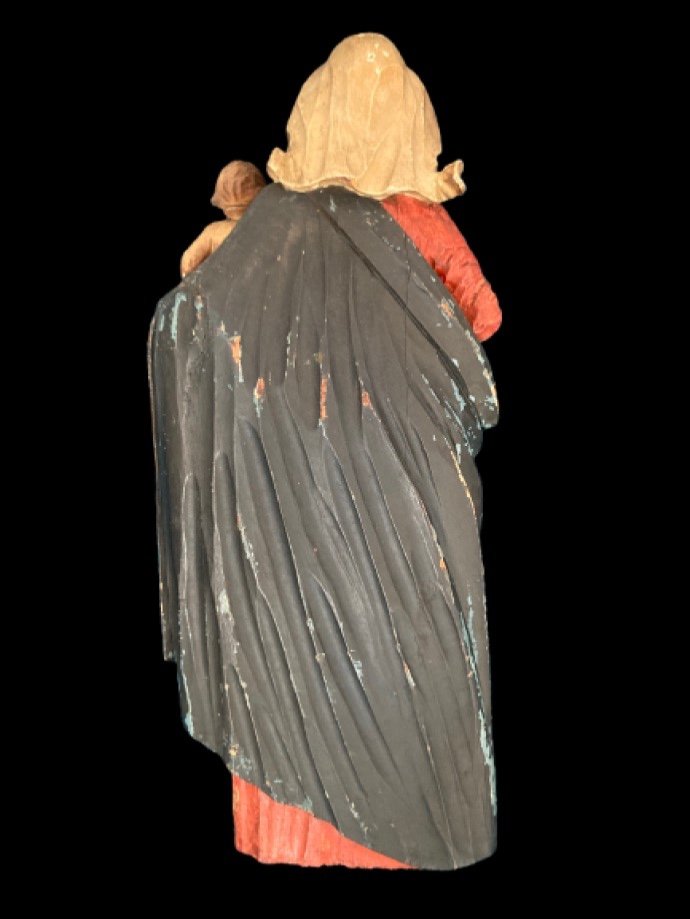 Polychrome Wooden Sculpture Virgin With Child -photo-4