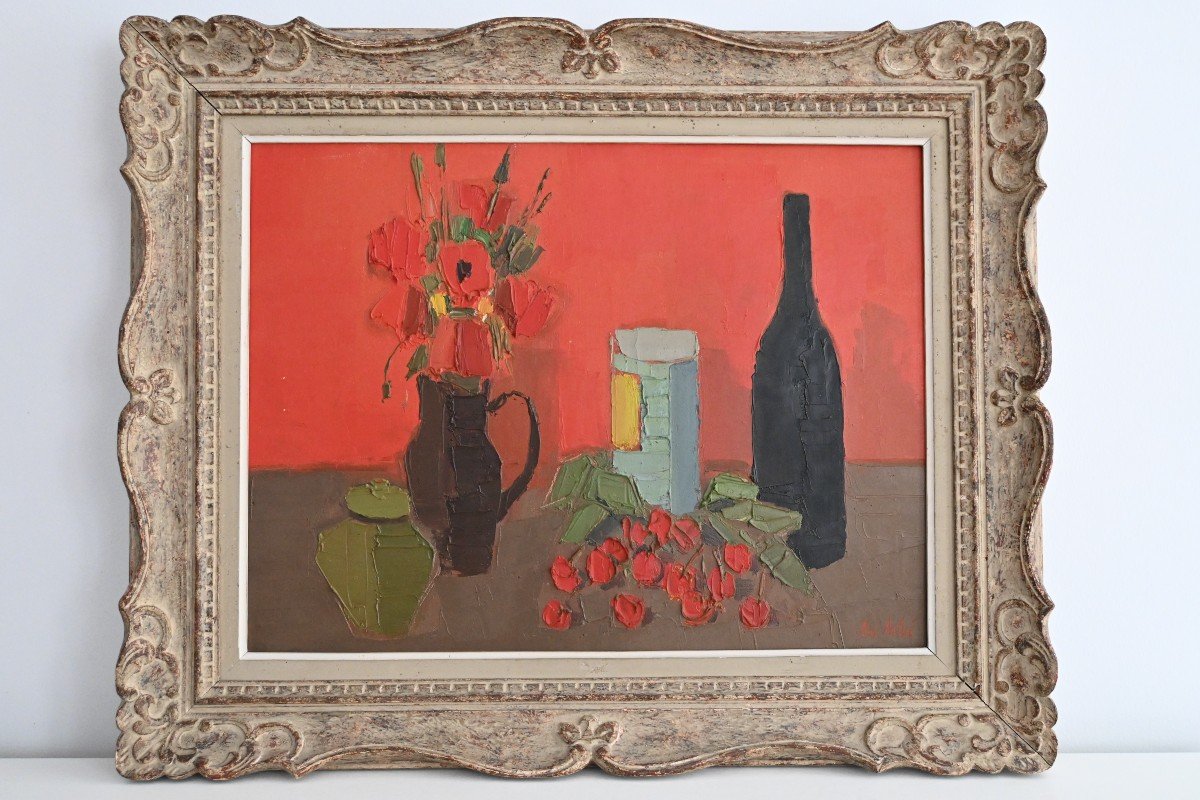 Pierre Palué (1920-2005), Nature Morte Aux Cerises, Huile Sur Toile Signée En Bas à Droite-photo-4