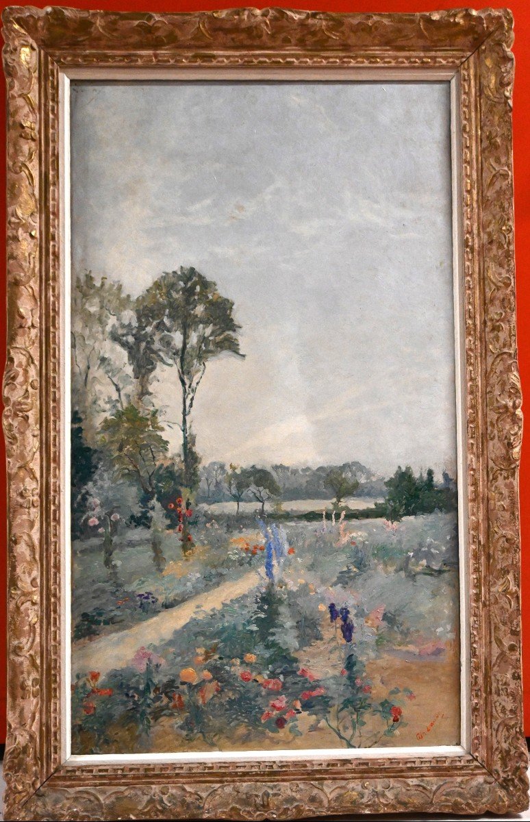 Georges Billaudot (paris, 1868-1951), In The Garden, Oil On Wood Panel, Signed