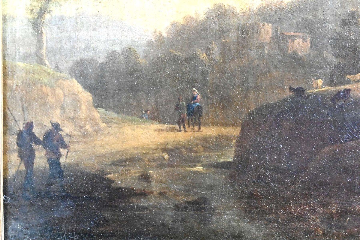 Suiveur de H. Van Swanevelt, bergers et leur troupeau sur un chemin, huile sur toile, vers 1700-photo-4