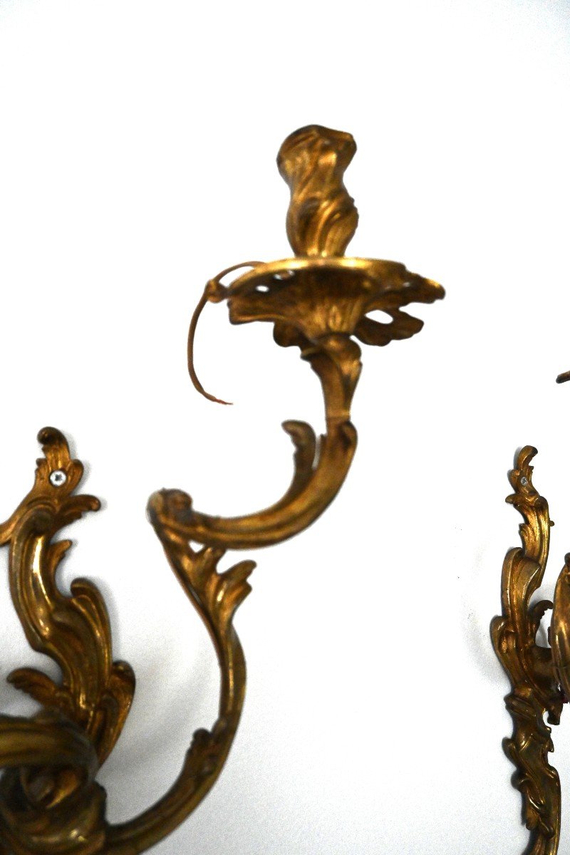 Pair Of Rococo Style Bronze Wall Lights-photo-3