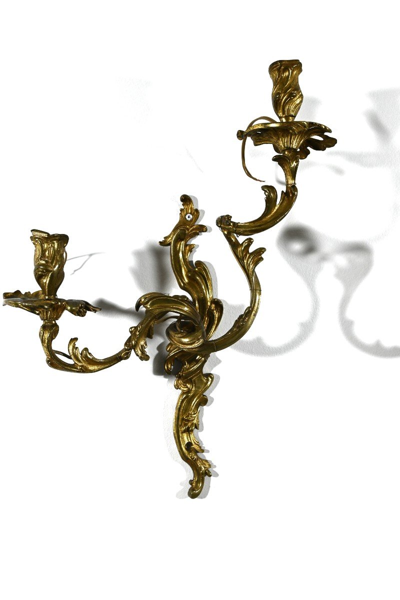 Pair Of Rococo Style Bronze Wall Lights-photo-2