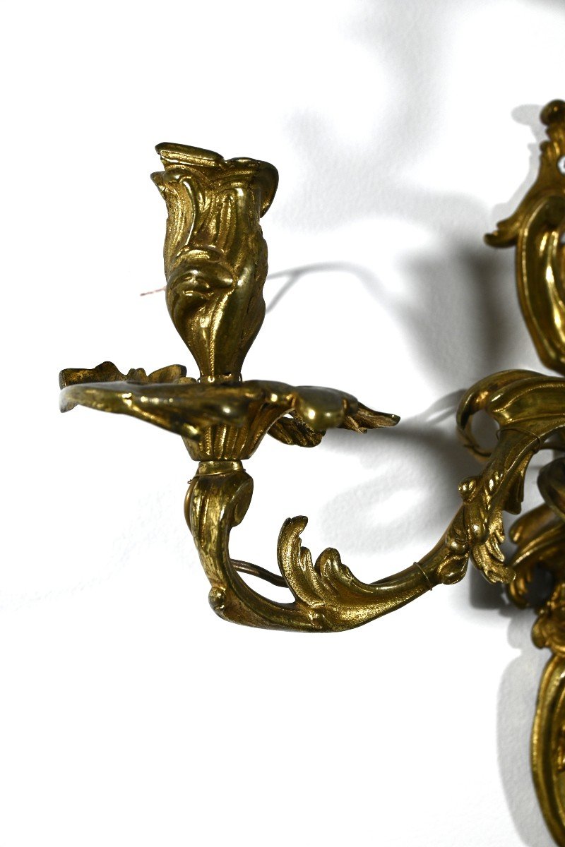 Pair Of Rococo Style Bronze Wall Lights-photo-4