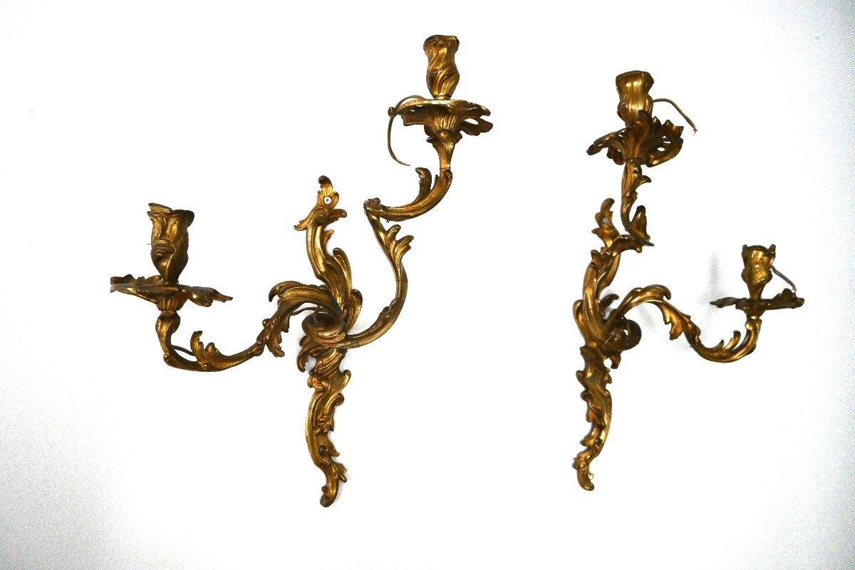 Pair Of Rococo Style Bronze Wall Lights