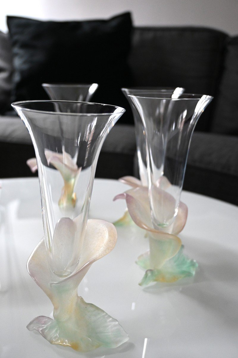 Lot De 6 coupes à champagne aux pieds à décor floral, en cristal de Daum-photo-3