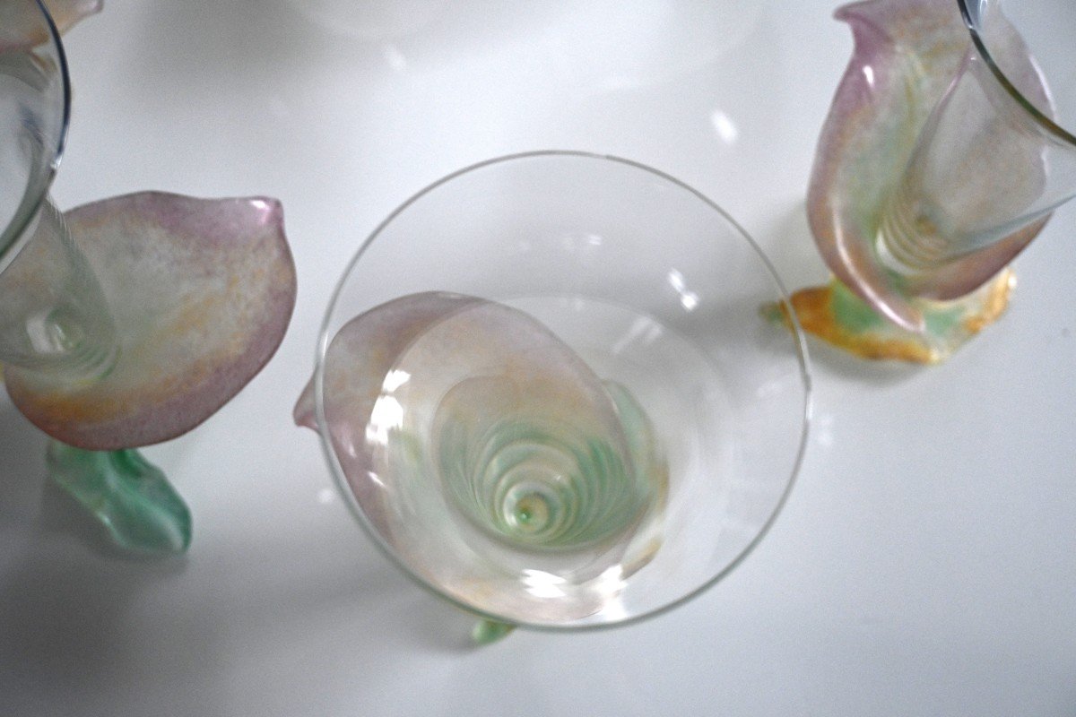 Lot De 6 coupes à champagne aux pieds à décor floral, en cristal de Daum-photo-4