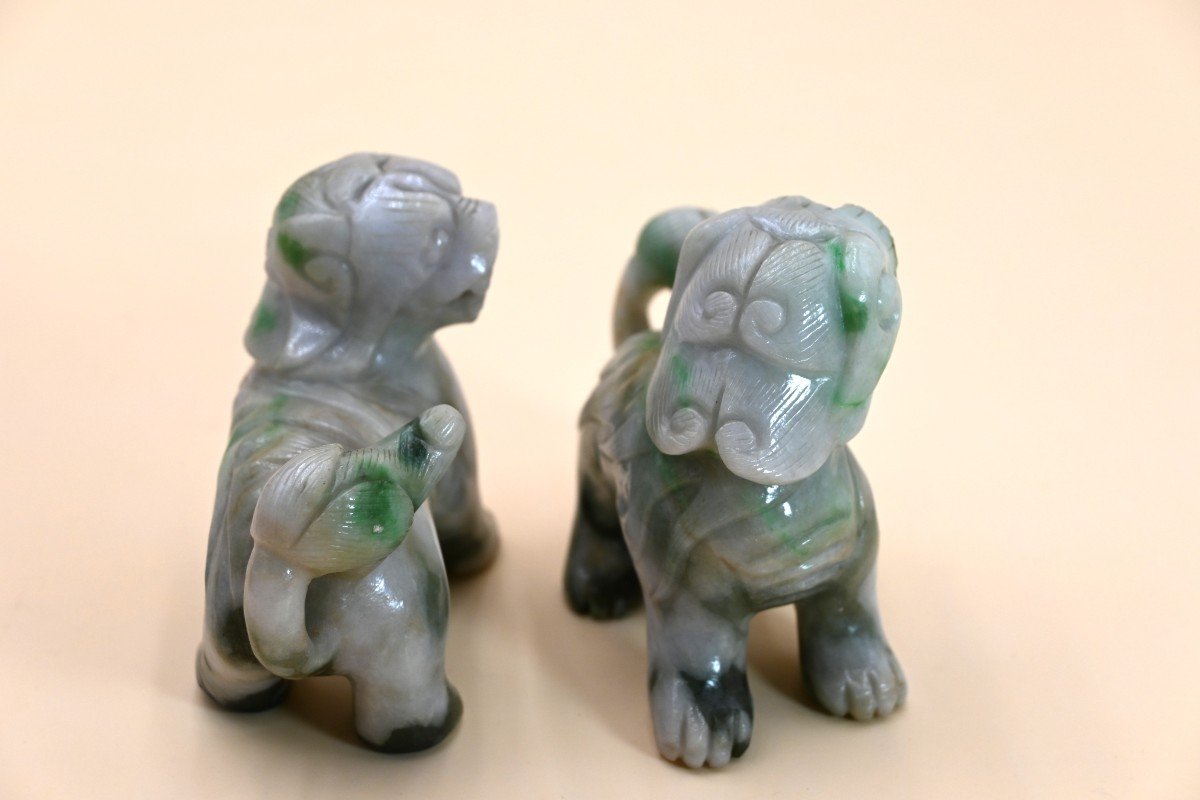 Deux chiens ou lions de fo en jade, Chine, XIX - XXe siècle -photo-2