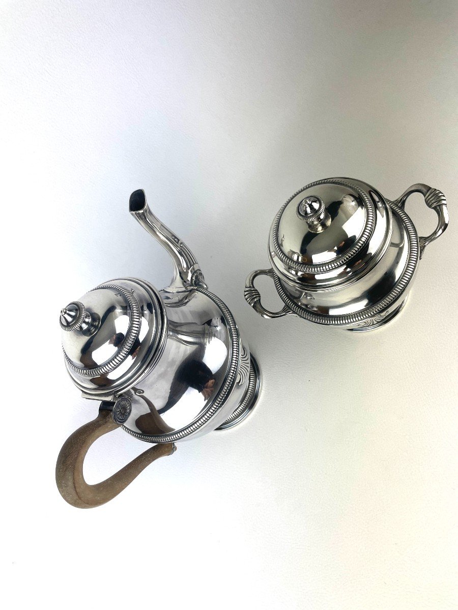 Teapot And Its Godroned Sugar Bowl In Sterling Silver-photo-2