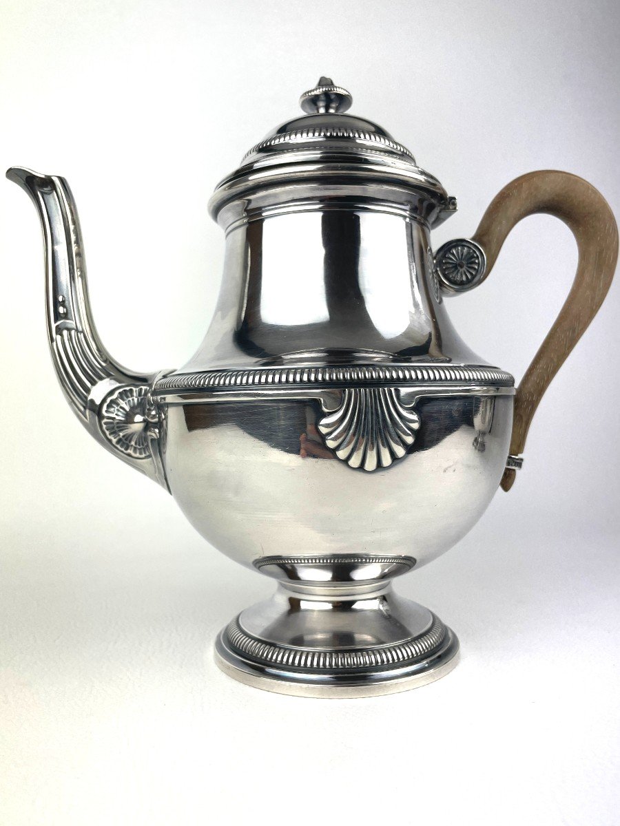 Teapot And Its Godroned Sugar Bowl In Sterling Silver-photo-3