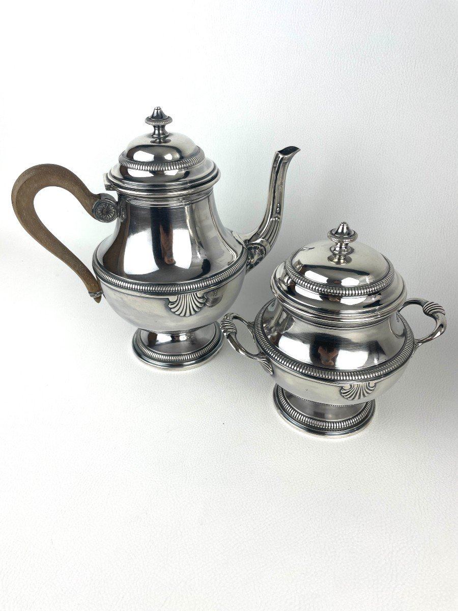 Teapot And Its Godroned Sugar Bowl In Sterling Silver