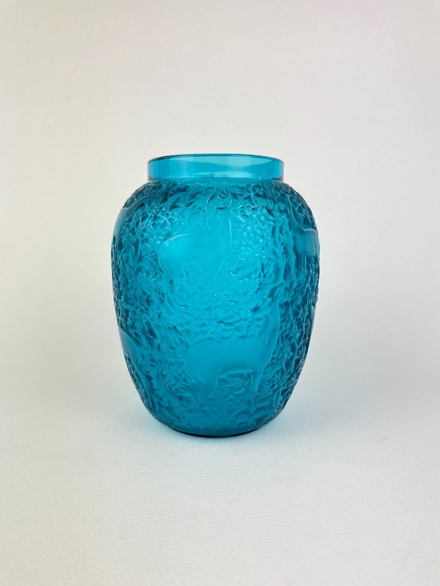 Vase « Biches » En Cristal Par Lalique – Bleu-photo-1