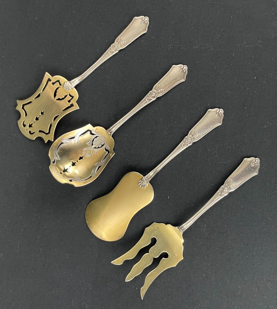 Openwork Service Or Cutlery For Hors d'Oeuvres Or Mignardises In Vermeil And Silver-photo-2