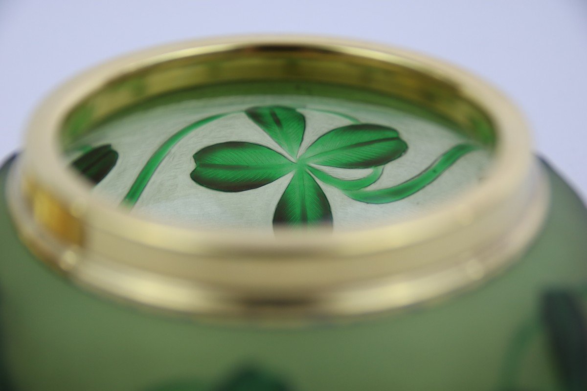 Bonbonnière, Boîte Ou Pot Couvert En Vermeil Et Pâte De Verre Dégagée à L’acide-photo-1