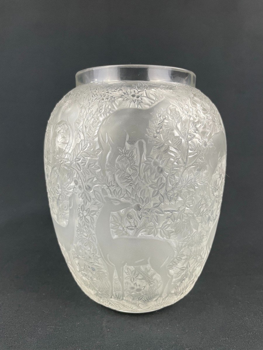 Vase « Biches » En Cristal Signé René Lalique – Blanc-photo-1