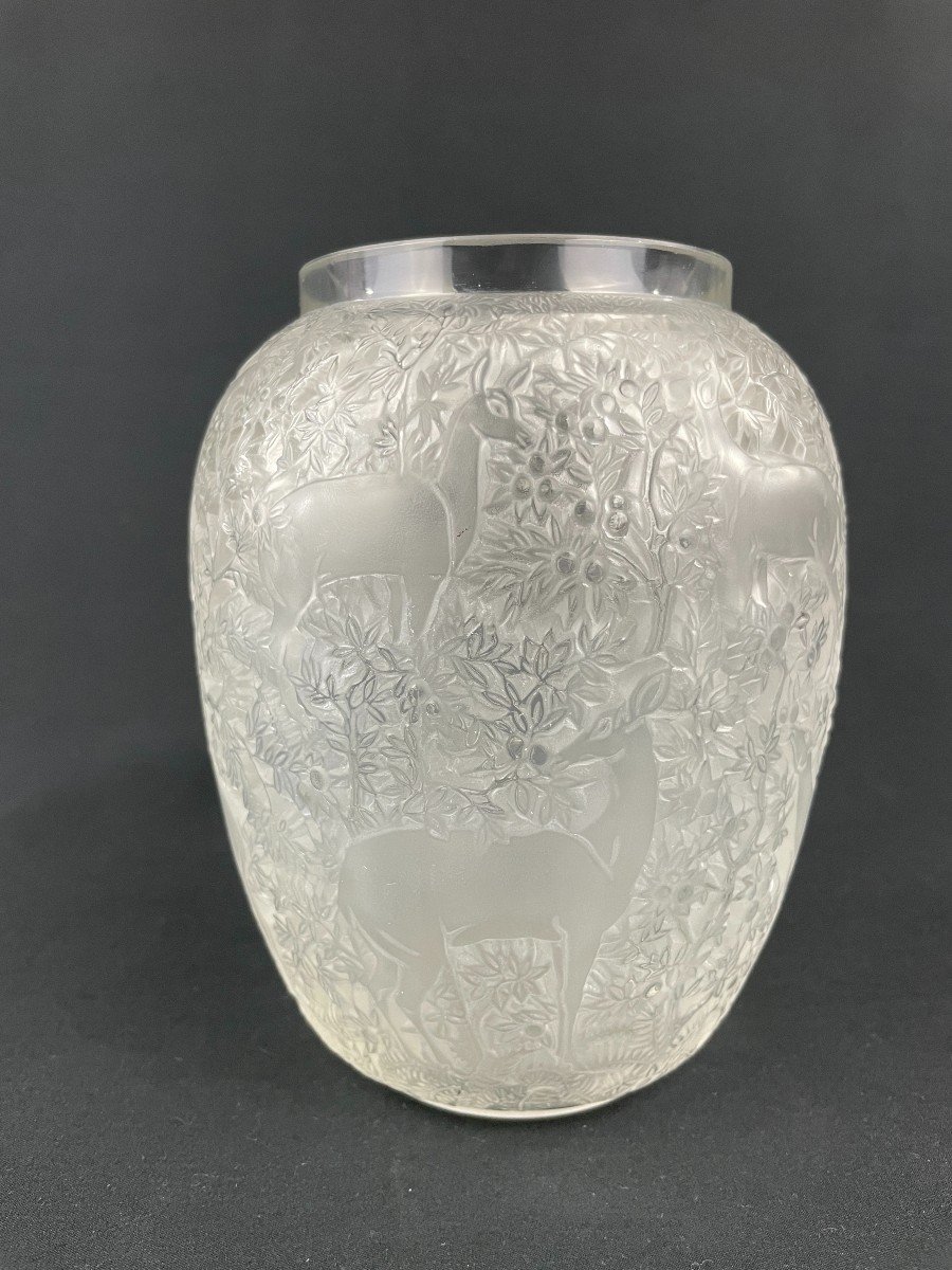 Vase « Biches » En Cristal Signé René Lalique – Blanc-photo-7