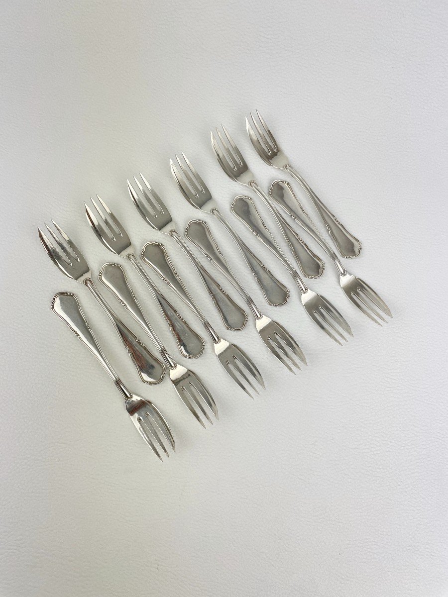 Twelve Cake Forks In Foreign Silver-photo-3