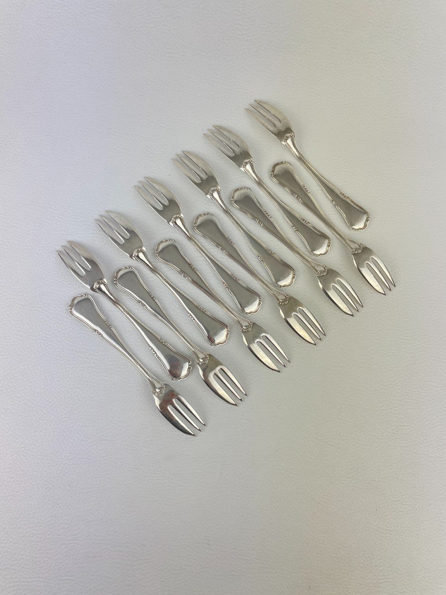 Twelve Cake Forks In Foreign Silver