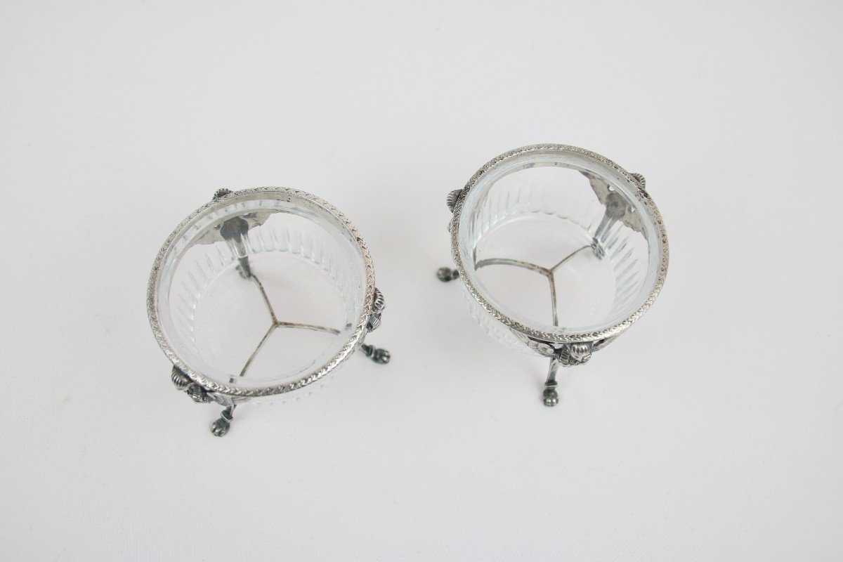 Pair Of Salt Cellars In Crystal And Silver Premier Coq-photo-2