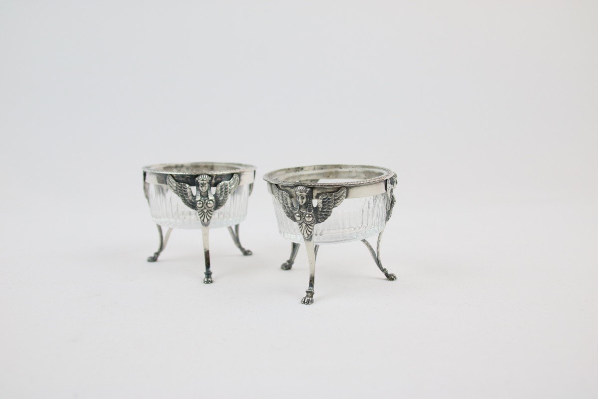 Pair Of Salt Cellars In Crystal And Silver Premier Coq-photo-1