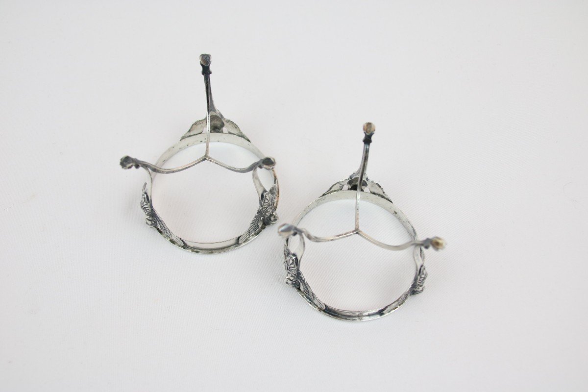 Pair Of Salt Cellars In Crystal And Silver Premier Coq-photo-2