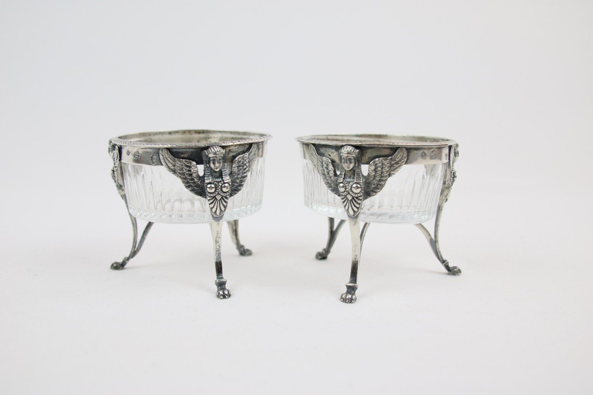 Pair Of Salt Cellars In Crystal And Silver Premier Coq