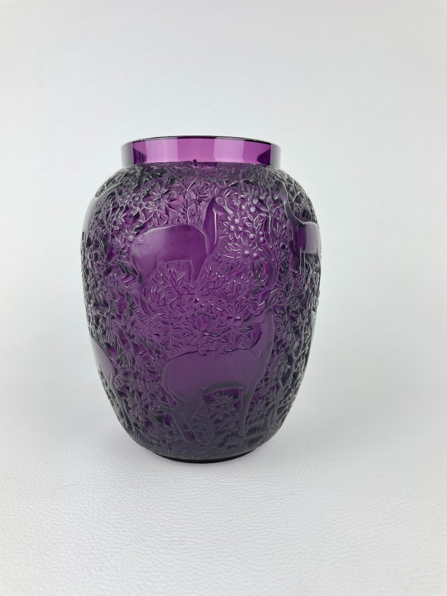 Vase « Biches » En Cristal Par Lalique – Violet-photo-3