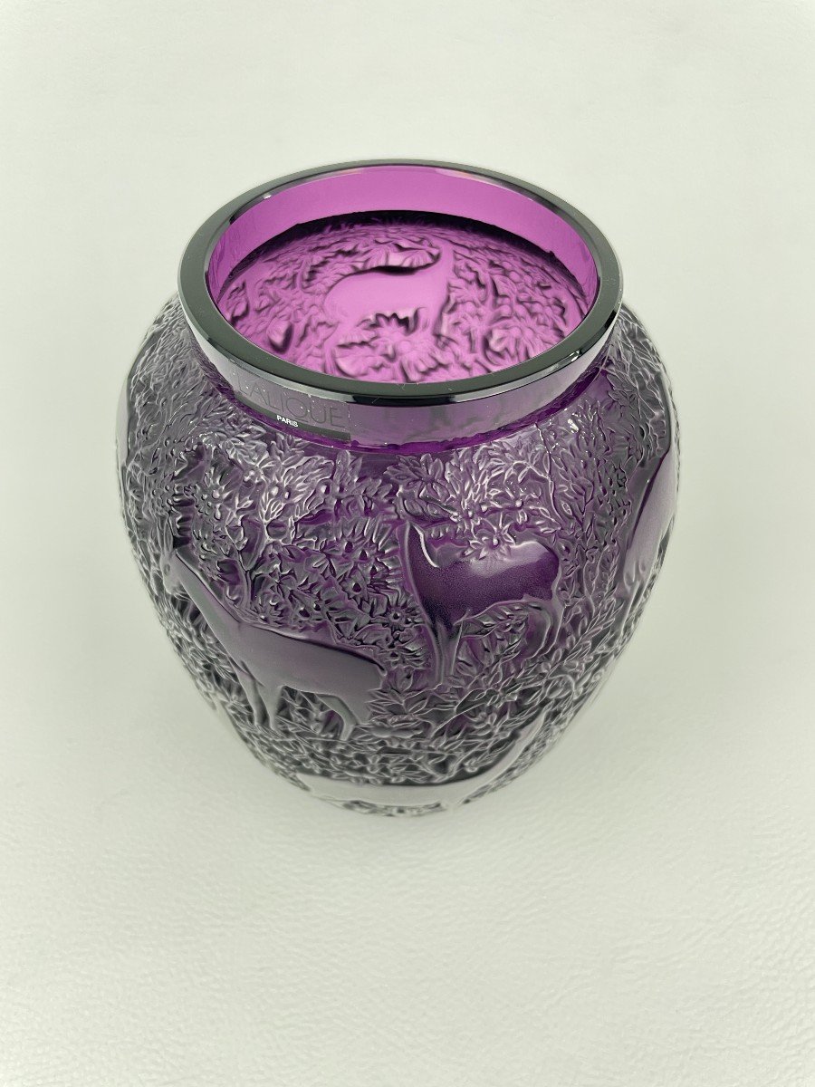 Vase « Biches » En Cristal Par Lalique – Violet-photo-4