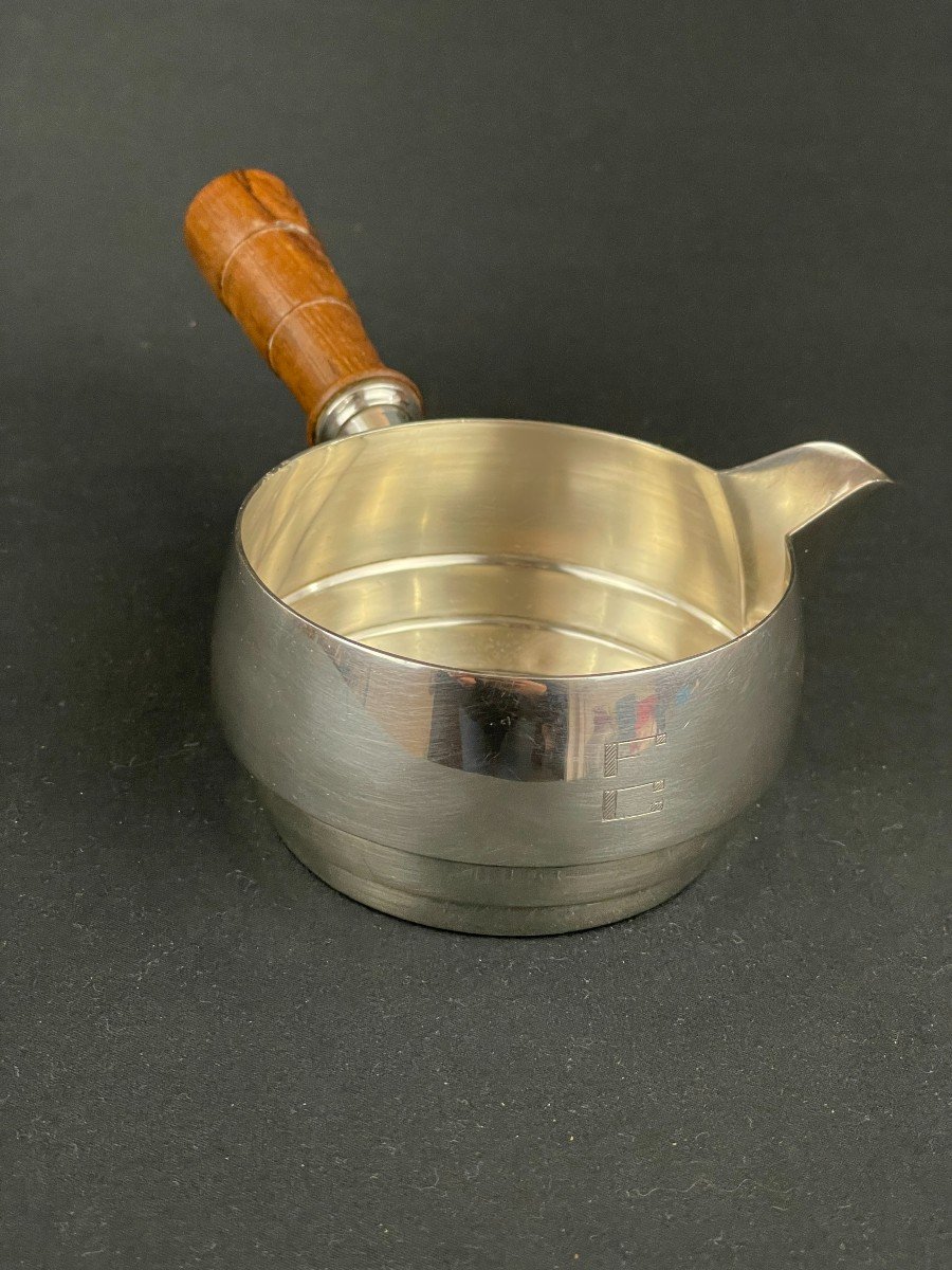 Small Art Deco Casserole In Silver And Wooden Handle-photo-4