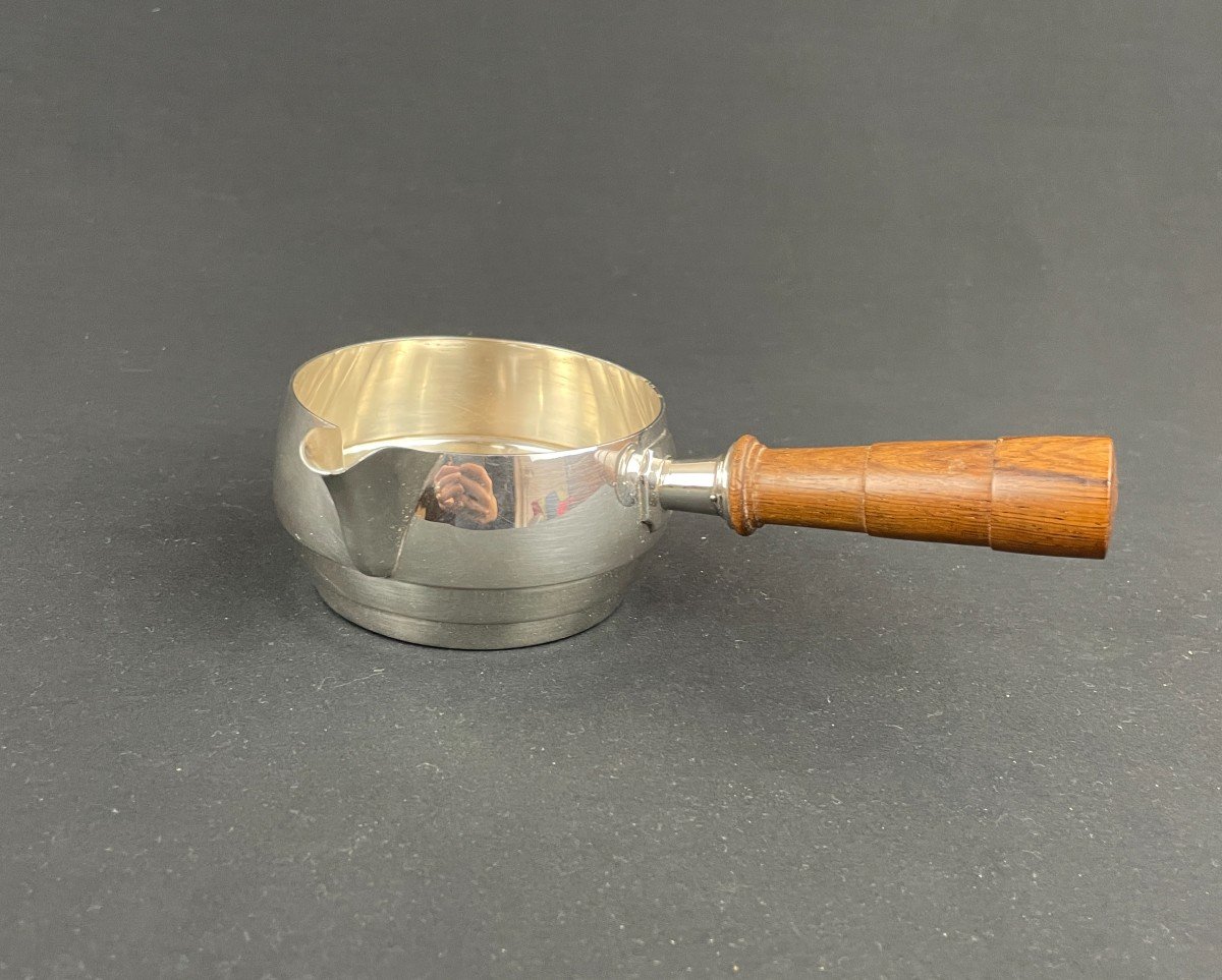 Small Art Deco Casserole In Silver And Wooden Handle