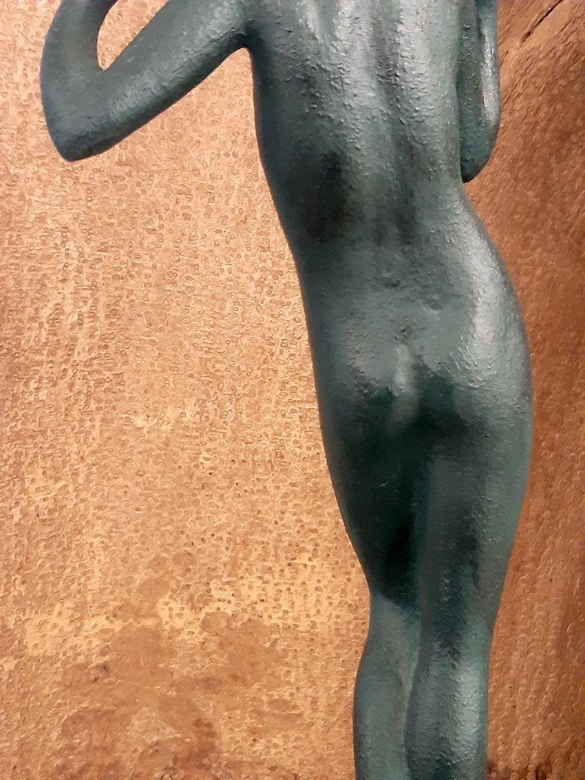 Le Faguays - Sculpture Bronze Art Deco 1930 - 27 cm Femme Nue Bronze Patiné Nymphe signé signed-photo-1