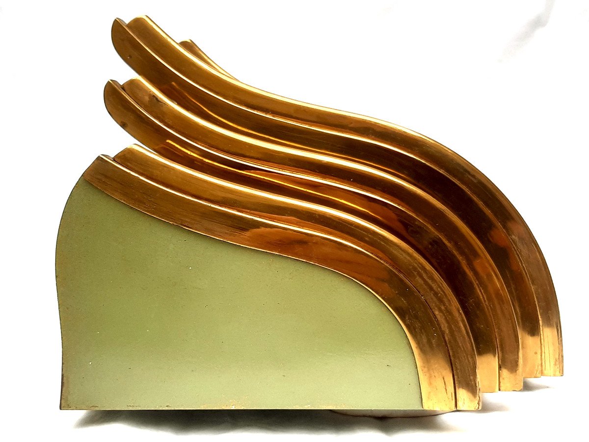 Art Deco 1930 Applique Metal Vert Laiton Paquebot Transatlantique Streamline Lampe Wall Light-photo-3