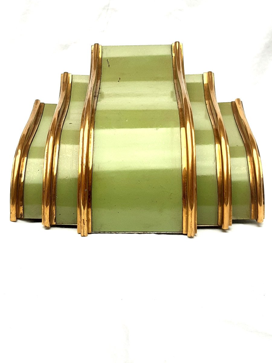 Art Deco 1930 Applique Metal Vert Laiton Paquebot Transatlantique Streamline Lampe Wall Light-photo-4