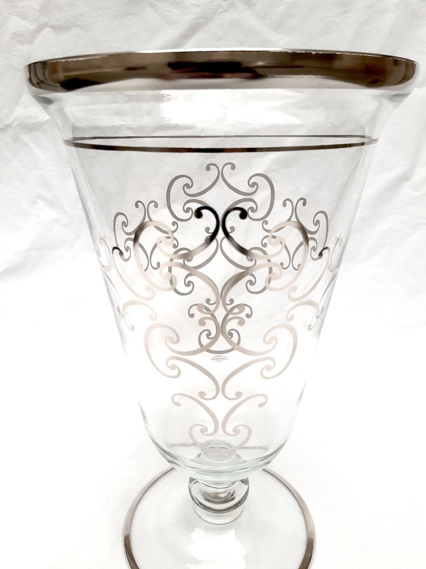 Christofle Tall Art Deco Vase Christofle Silver Chalice Cup Art Deco Glass -photo-2