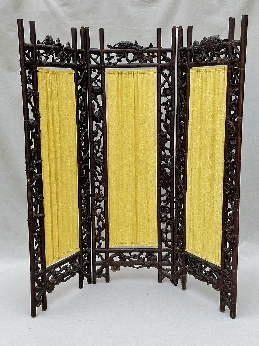 China - Fine 19th Century Carved Wood Screen Flowers China Chinese Screen-photo-2