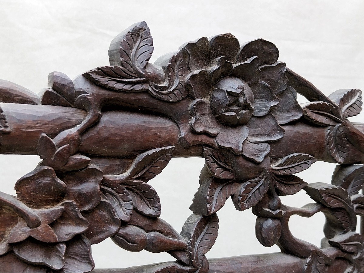 China - Fine 19th Century Carved Wood Screen Flowers China Chinese Screen-photo-4