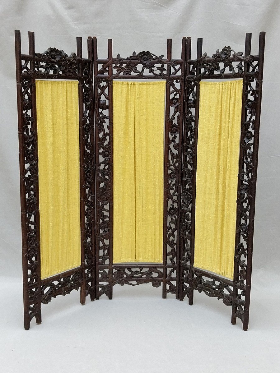 China - Fine 19th Century Carved Wood Screen Flowers China Chinese Screen-photo-5