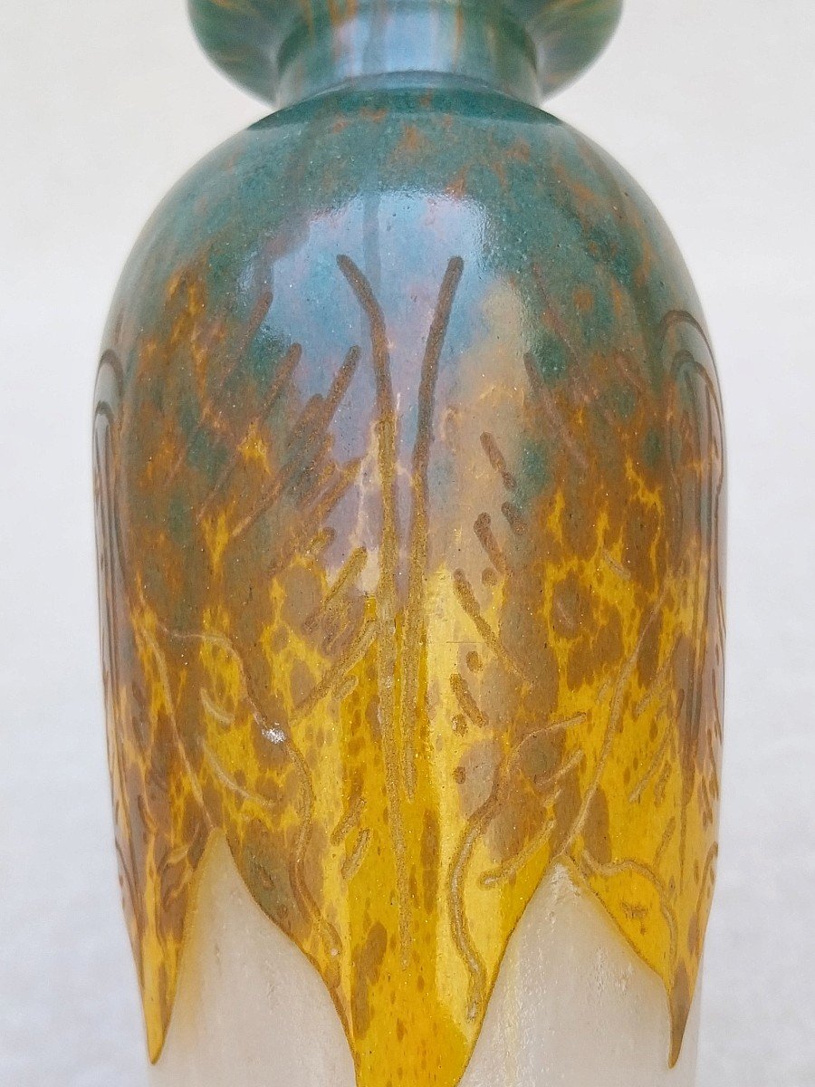 Le Verre Français Vase Art Déco Pâte De Verre Modèle Feuilles d'Oseille Glass Vase Berlingot-photo-4