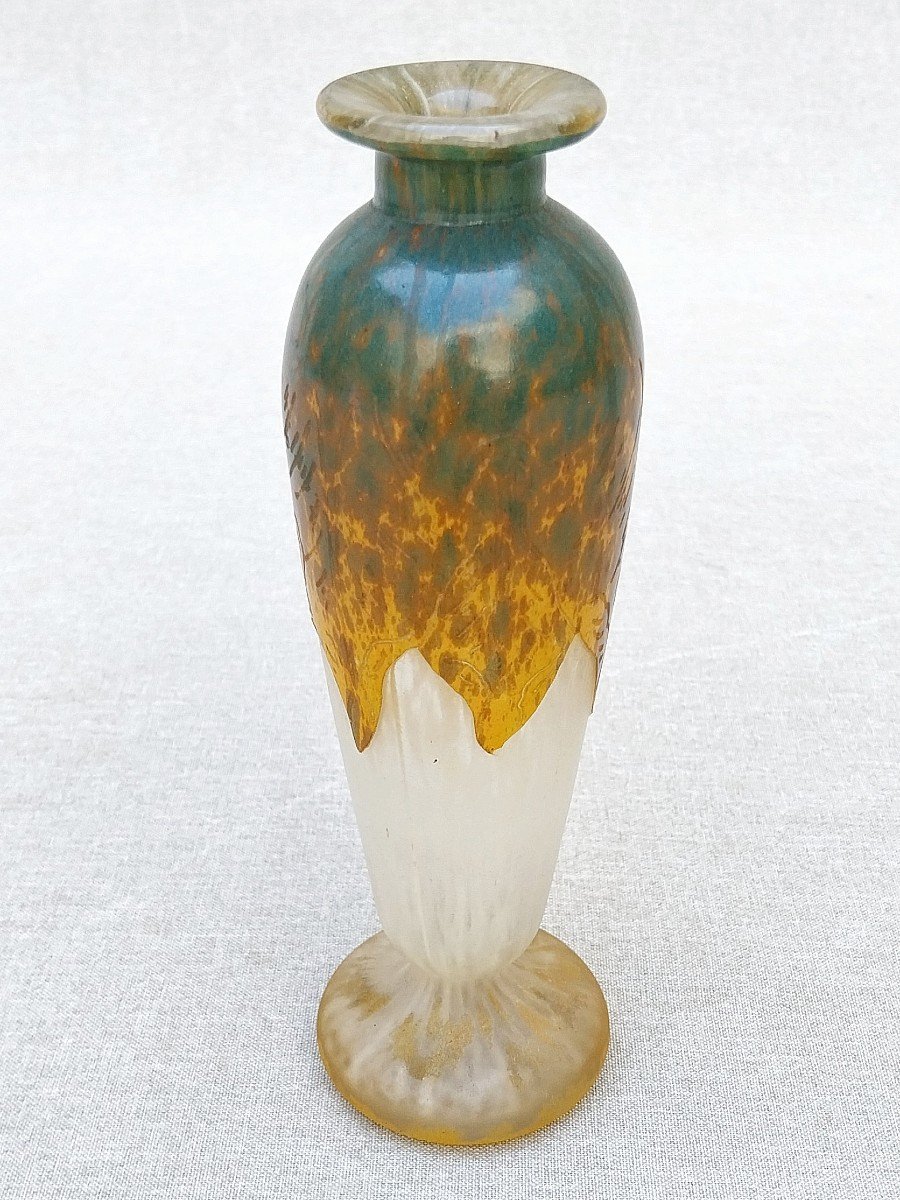 Le Verre Français Vase Art Déco Pâte De Verre Modèle Feuilles d'Oseille Glass Vase Berlingot-photo-7