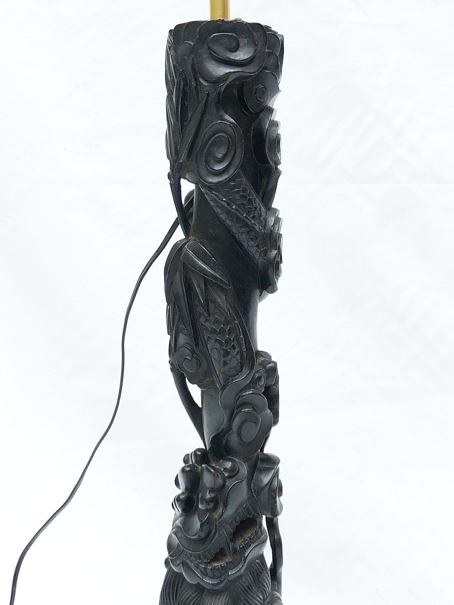 China - Floor Lamp Tripod Floor Lamp Carved Wood Dragon Chinese Floor Lamp 19th 1900-photo-4