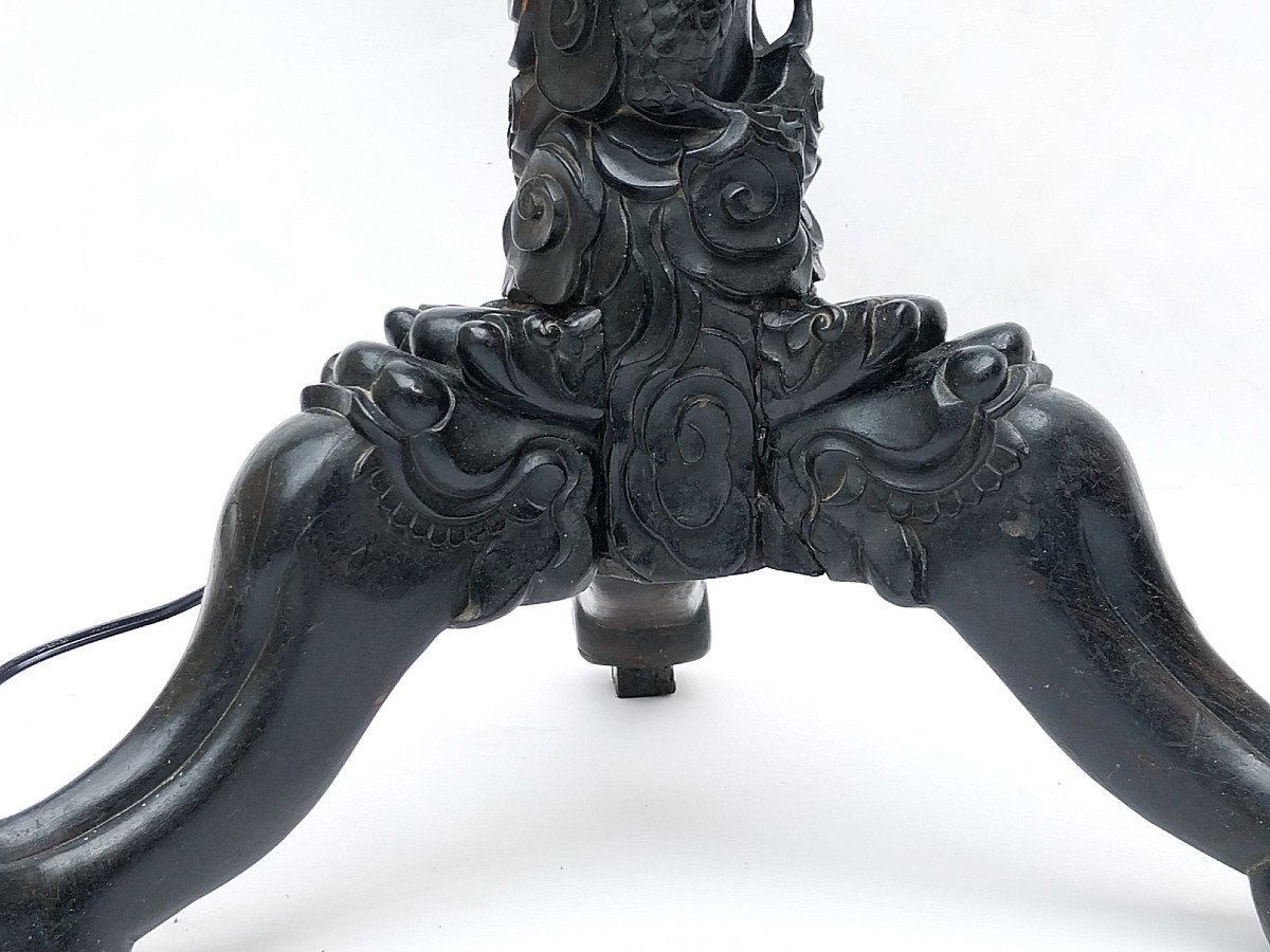 China - Floor Lamp Tripod Floor Lamp Carved Wood Dragon Chinese Floor Lamp 19th 1900-photo-4