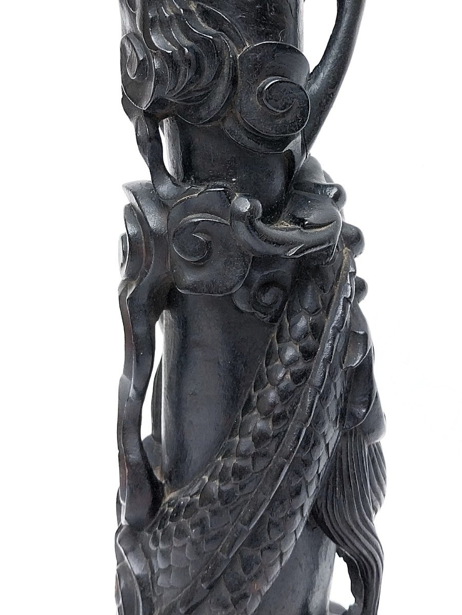 China - Floor Lamp Tripod Floor Lamp Carved Wood Dragon Chinese Floor Lamp 19th 1900-photo-6